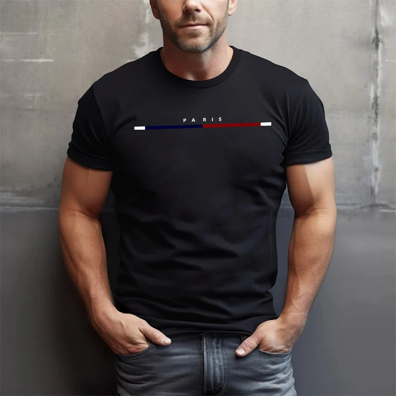 Camisetas con cuello redondo para hombre, moda de París, camisetas deportivas informales de uso diario para primavera y verano, camisetas suaves de tendencia urbana para hombre