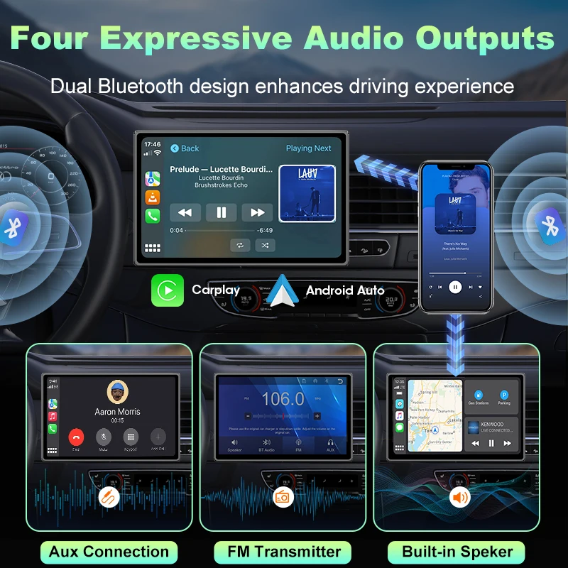 Universal 7 inch IPS Rotatable Touch Screen Car Radio Wireless Carplay & Android Auto WIFI Video Player AUX FM Bluetooth Stereo