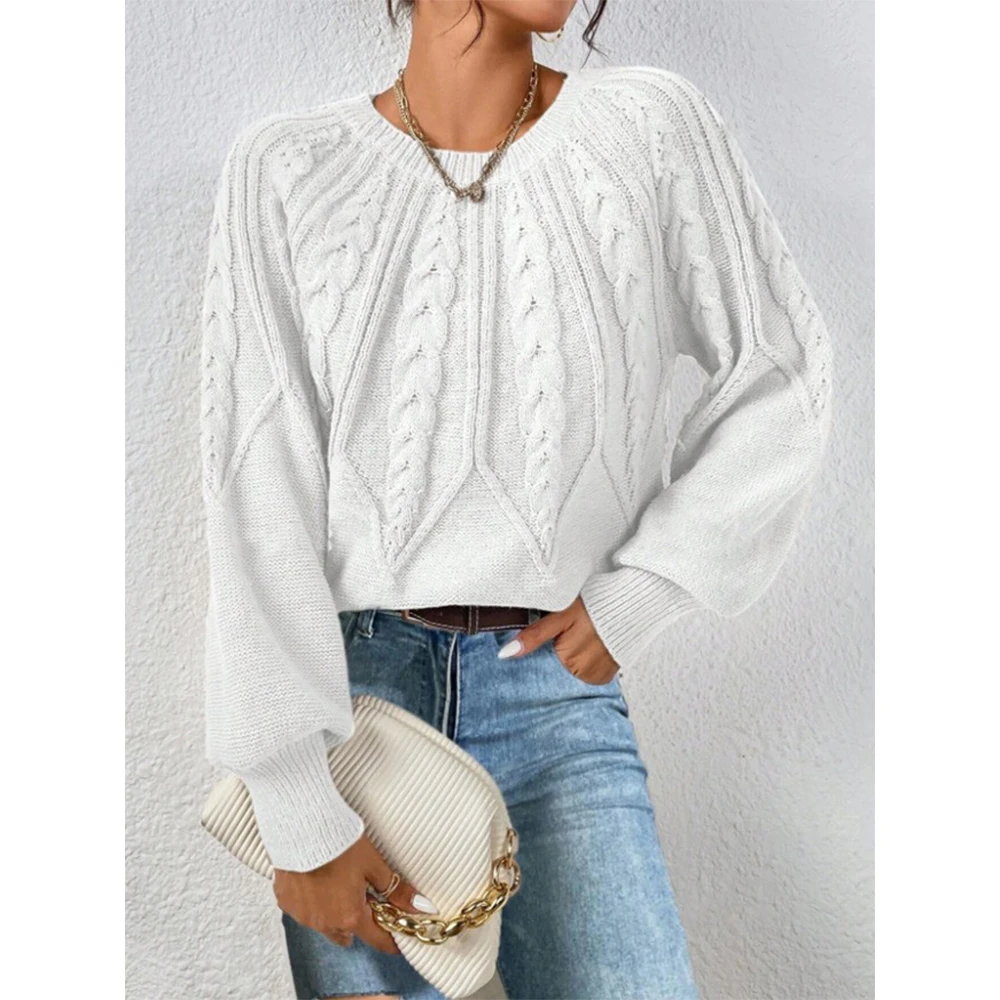 

Elegant Women Sweaters Twist Striped O-neck Long Sleeve Knitting Tops Female Autumn Versatile Pullover Knitwear Shirt