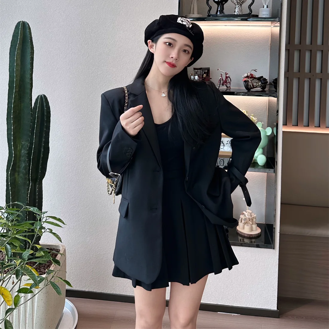 

Женский шерстяной пиджак Ele с поясом, осенне-зимний, прямого кроя, для офиса, с длинным рукавом, на одной пуговице