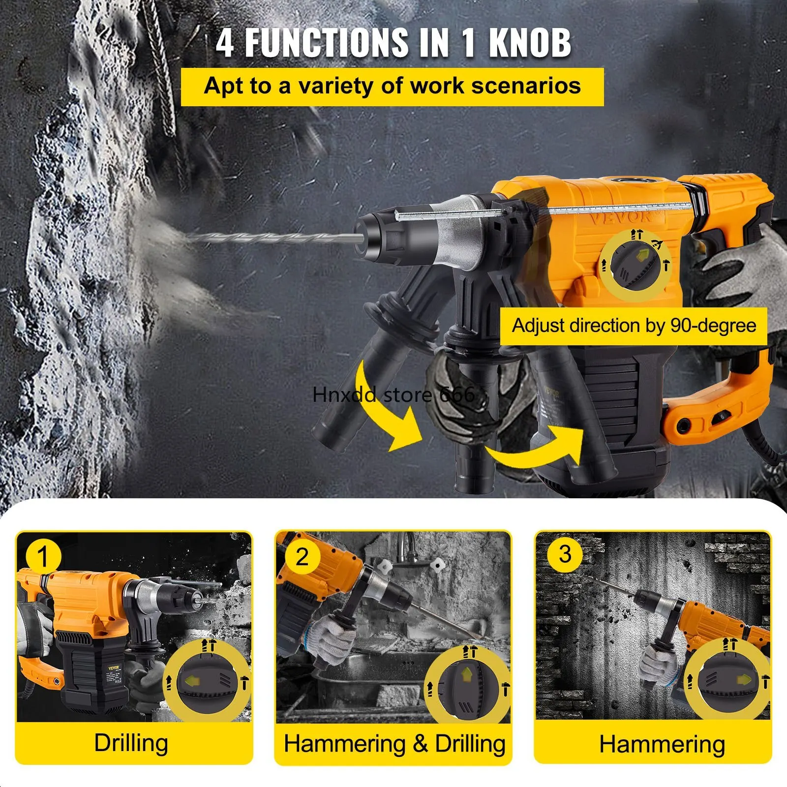 Rotary Hammer 9.5A 1050W Variable Speed 0-850RPM Corded Hammering Machine 1\