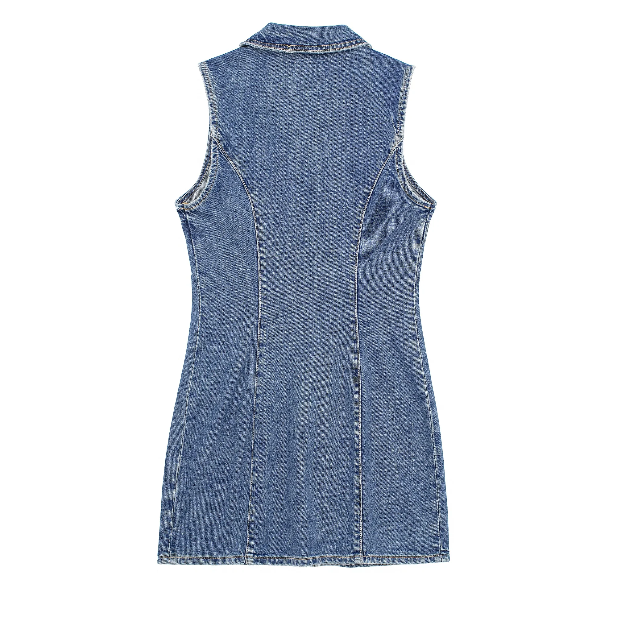 Tangada 2024 Summer Women Denim Dress Sleeveless Zipper Ladies Short Dresses 3H0301