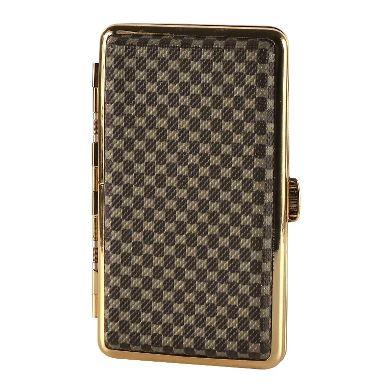 Antique Bronze Pu Leather Cigarette Case Capacity Flip Open Traveling Portable Metal Cigarette Container Box Holder