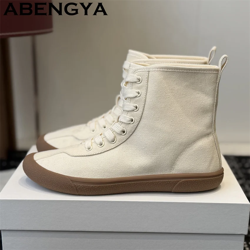 

2026 Summer New High Top Lace Up Casual Canvas Shoes Women Trainer Sneakers Flat Shoes Fashion Ankle Boots zapatillas de mujer