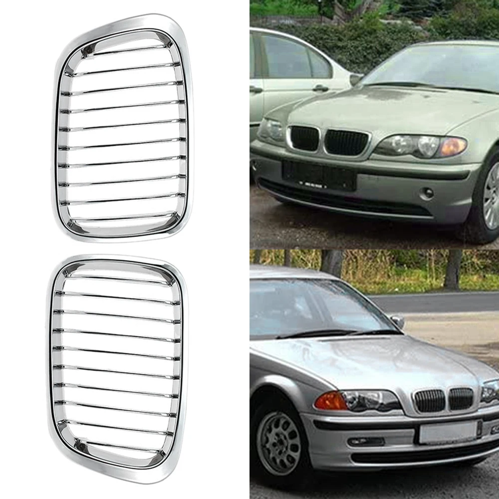 For BMW E46 4 Door Sedan 1998 1999 2000 2001 Chrome Car Front Bumper Grille Kidney Racing Grill Grilles 51138208489 51138208490