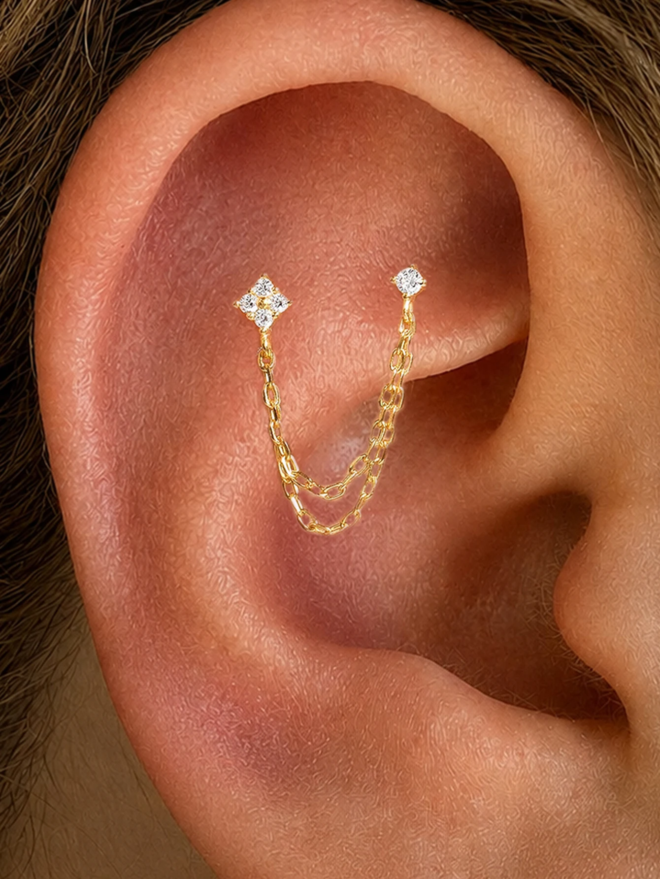 ROXI 1 Stück S925 Silber Verbundene Kette CZ Tragus Stud Doppelketten-Knorpelpiercing Einfacher Eleganter Ohrring für Tägliche Anlässe – Detail 9