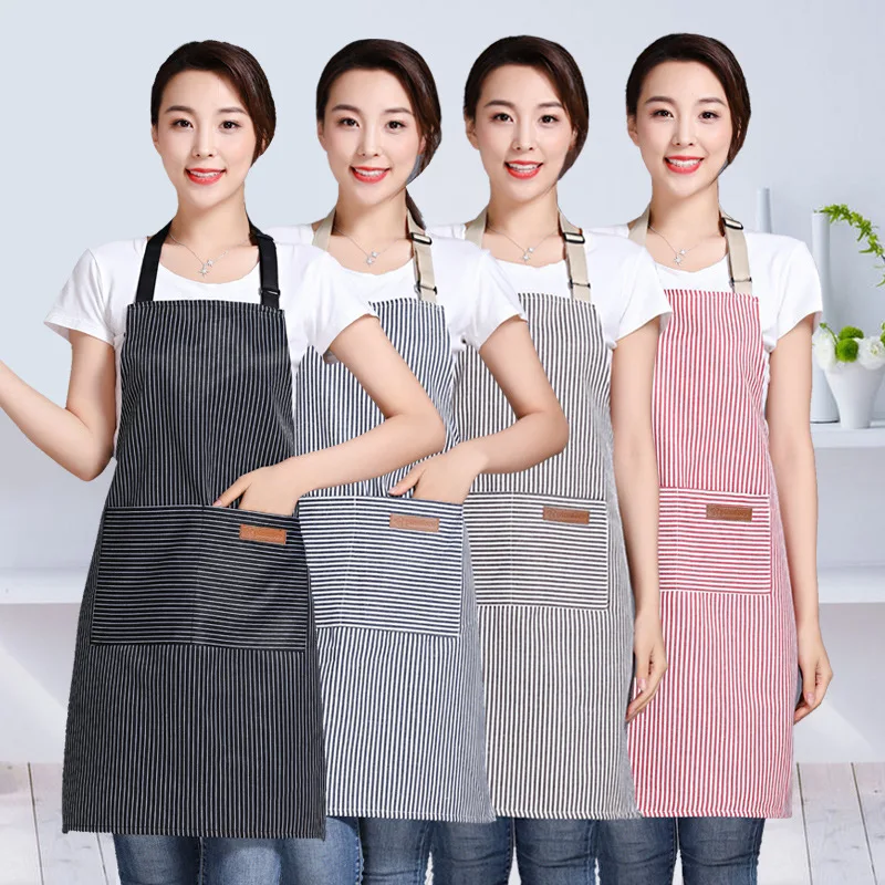 Fashion Striped Apron Adjustable Kitchen Cooking Baking Front Aprons For Woman Men Work Apron