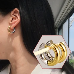 2023 New Simple Gold Sliver Round Circle Gold Plated Hoop Earrings for Women Korean Fashion Ring Earrings Jewelry Accessories