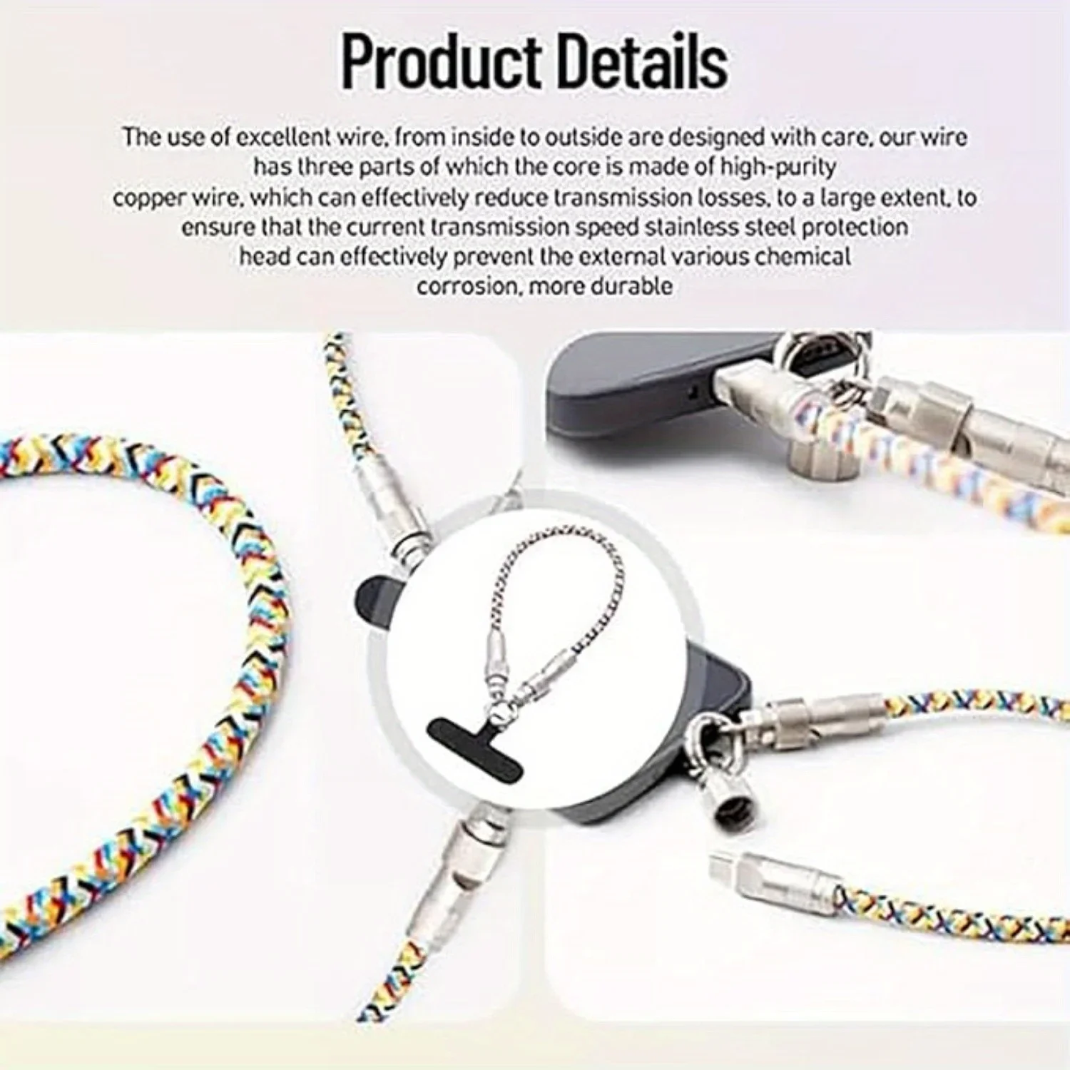 Phone Lanyard with Built-in USB-C to C Charger Cable, Phone Tether, Charging Cable Crossbody Phone Strap