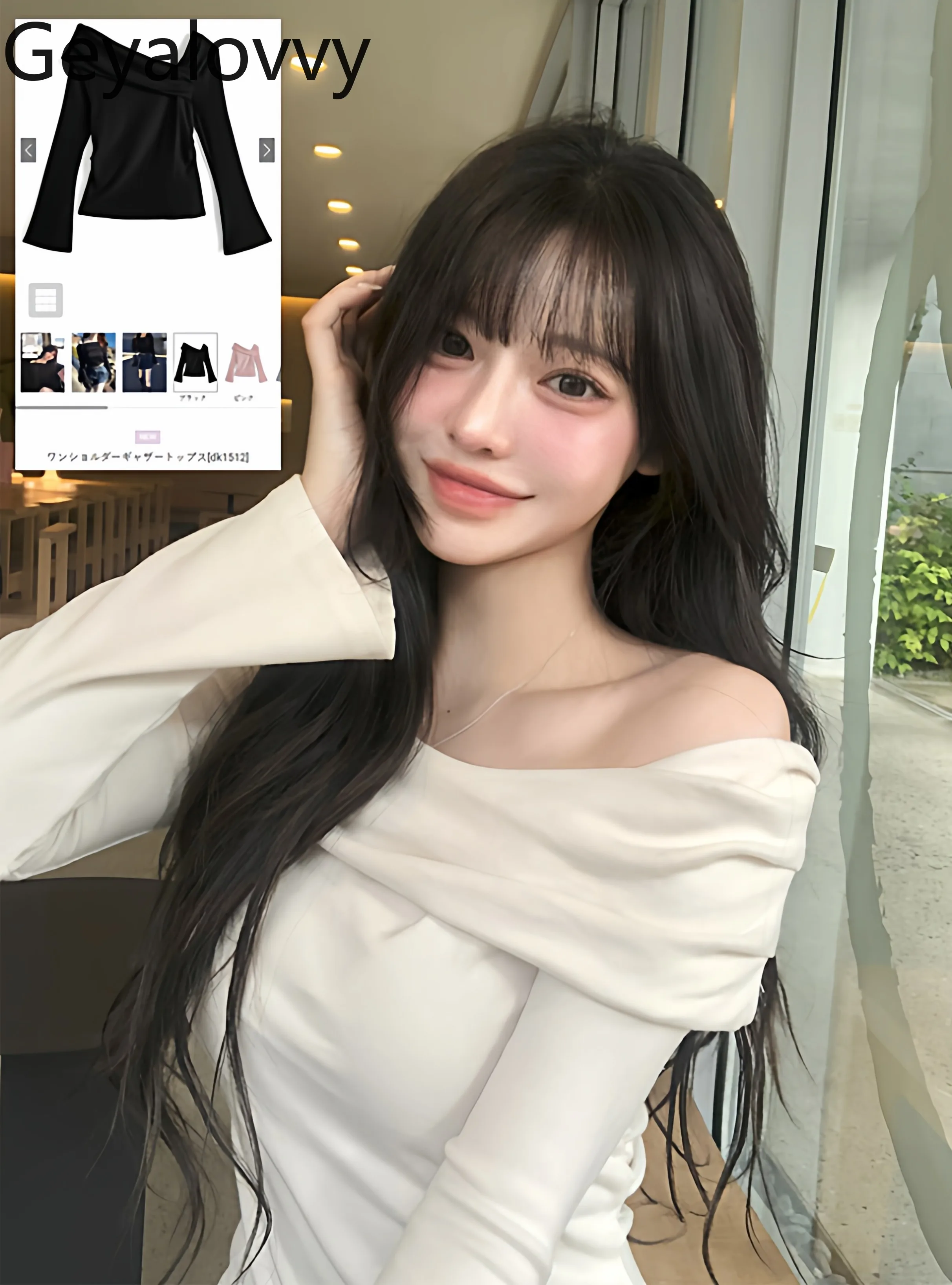 

Новые весенне-осенние женские футболки в японском стиле, милая однотонная повседневная футболка, нерегулярный облегающий топ с открытыми плечами и длинными рукавами