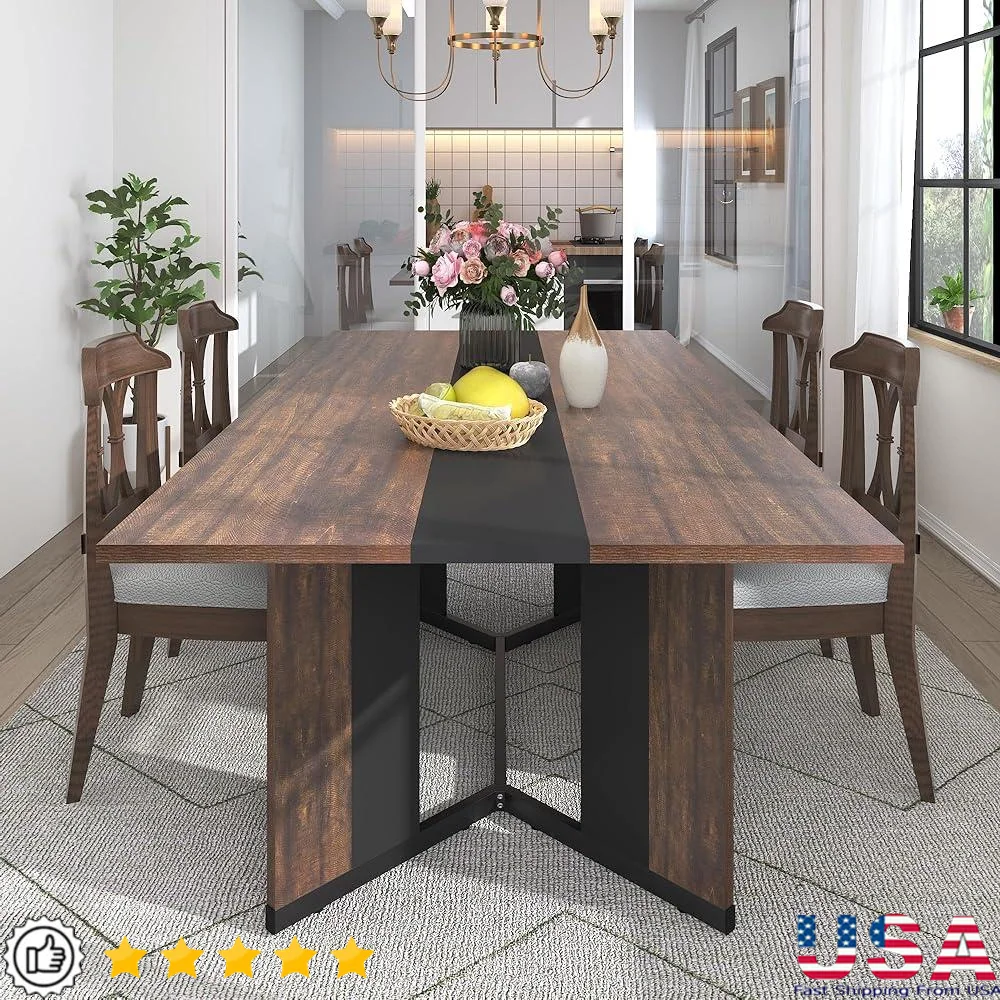 طاولة طعام مستطيلة ذات سعة كبيرة وأرجل قابلة للتعديل مقاومة للماء تناسب 4 5 6 7 أشخاص أثاث حديث متعدد الوظائف #1