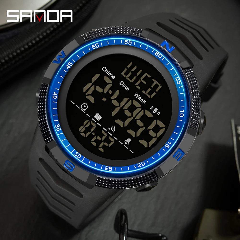 SANDA-Reloj de pulsera Digital luminoso para hombre, cronógrafo multifuncional de marca superior a la moda, resistente al agua, para deportes al