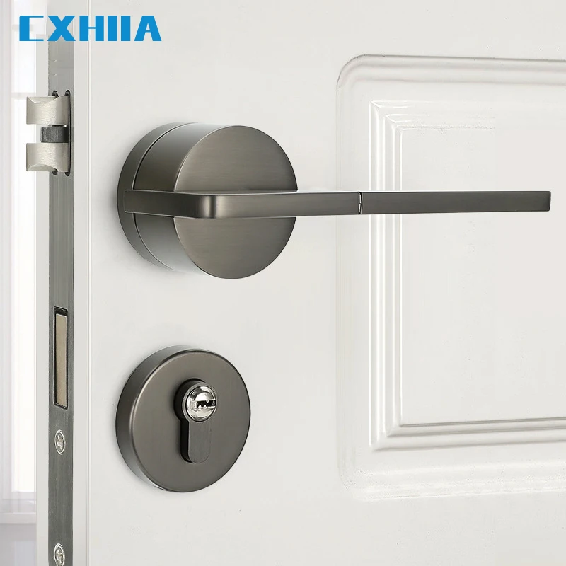 CXHIIA Simple Black Nickel Brushed Indoor Split Door Lock Zinc Alloy Mechanical Handle Home Door Lock