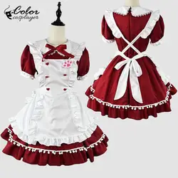 Color Cosplayer Red Lolita Dresses for Women Maid Dress Japanese Style Cafe Servant Cosplay Costume Halloween Adult Clothing