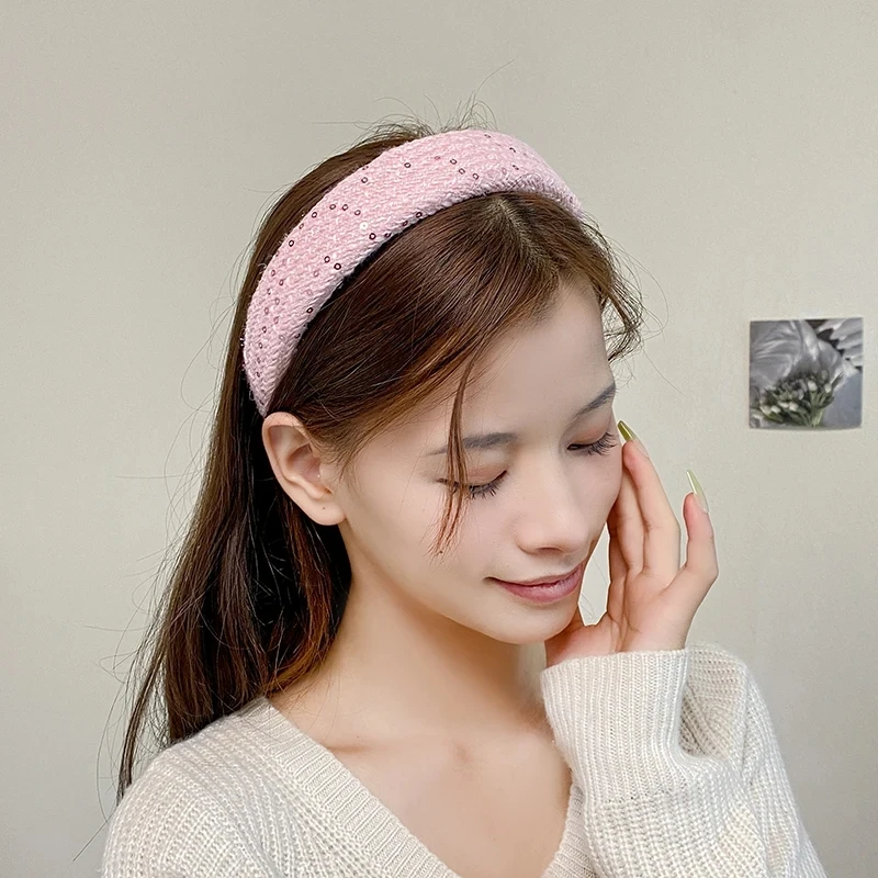 luxury Fabric Headbands for Girls Sequins Wide-brimmed Sponge Headband Solid Dot Hoop Hairband Girls Hair Accessories