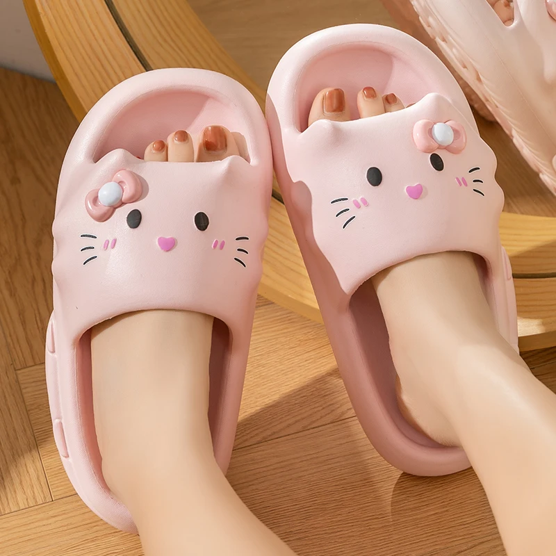 Casual Slippers Women Home Fashion Cartoon Cat Designer Shoes Girls Trend Summer Beach Indoor Cute Platform Slides Flats Elegant