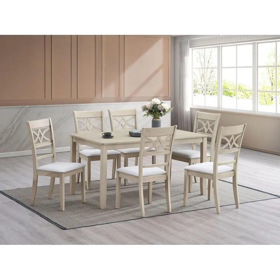 오프 화이트 색상의 페리스 고무나무 직사각형 식탁