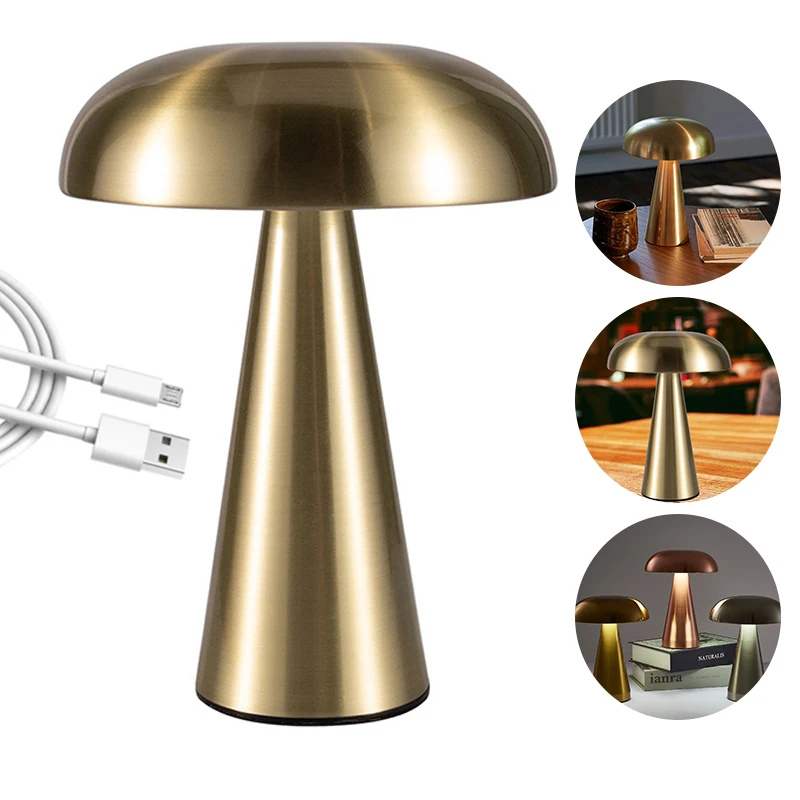 Portable Table Mushroom Lamp Rechargeable LED Touch Switch Night Light Dining Room Bedroom Hotel Bedside Lamp Christmas Gifts