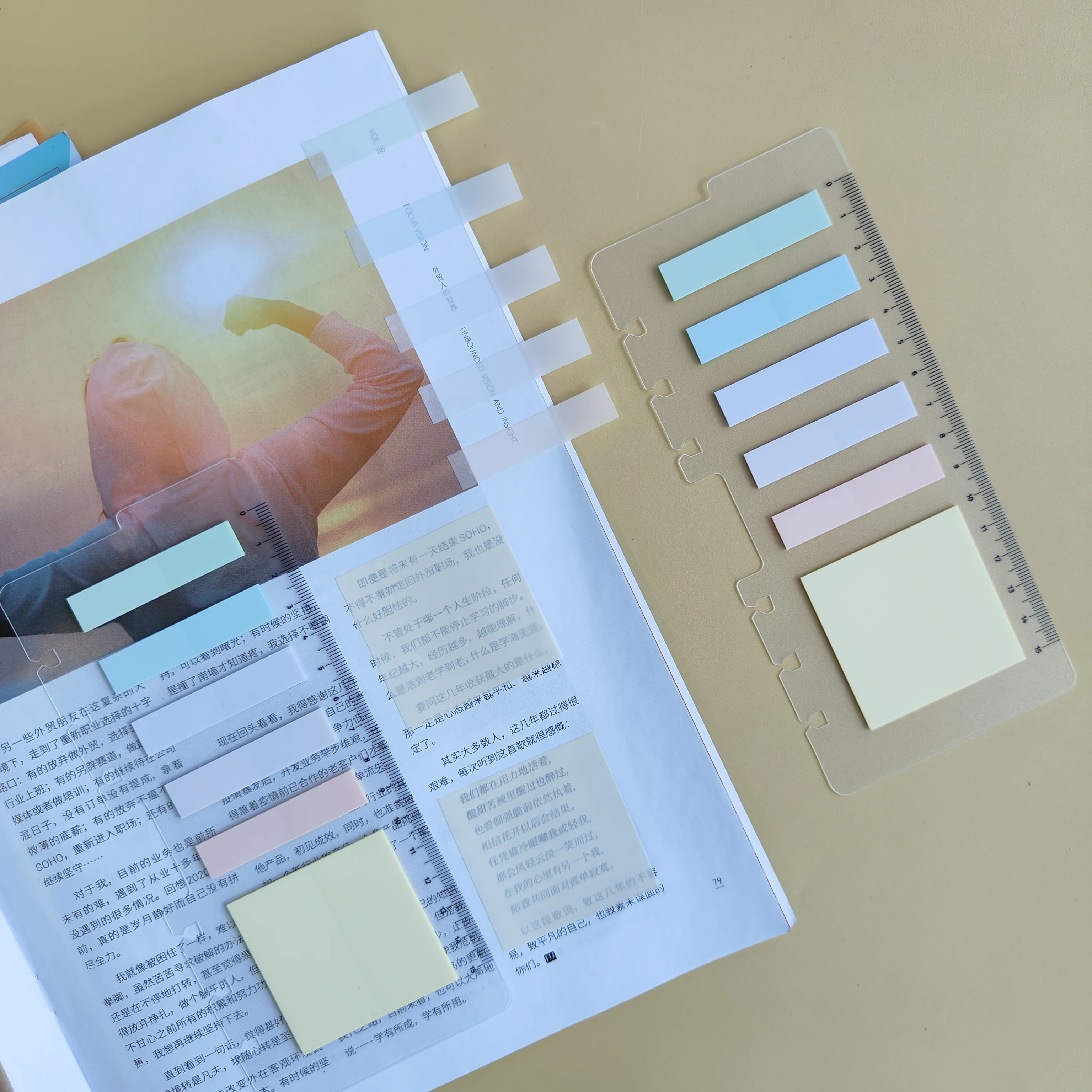 KindFuny 200 Sheets Transparent Sticky Notebook Pads Notepads Clear Bookmark Read Book Stationery School Supplie