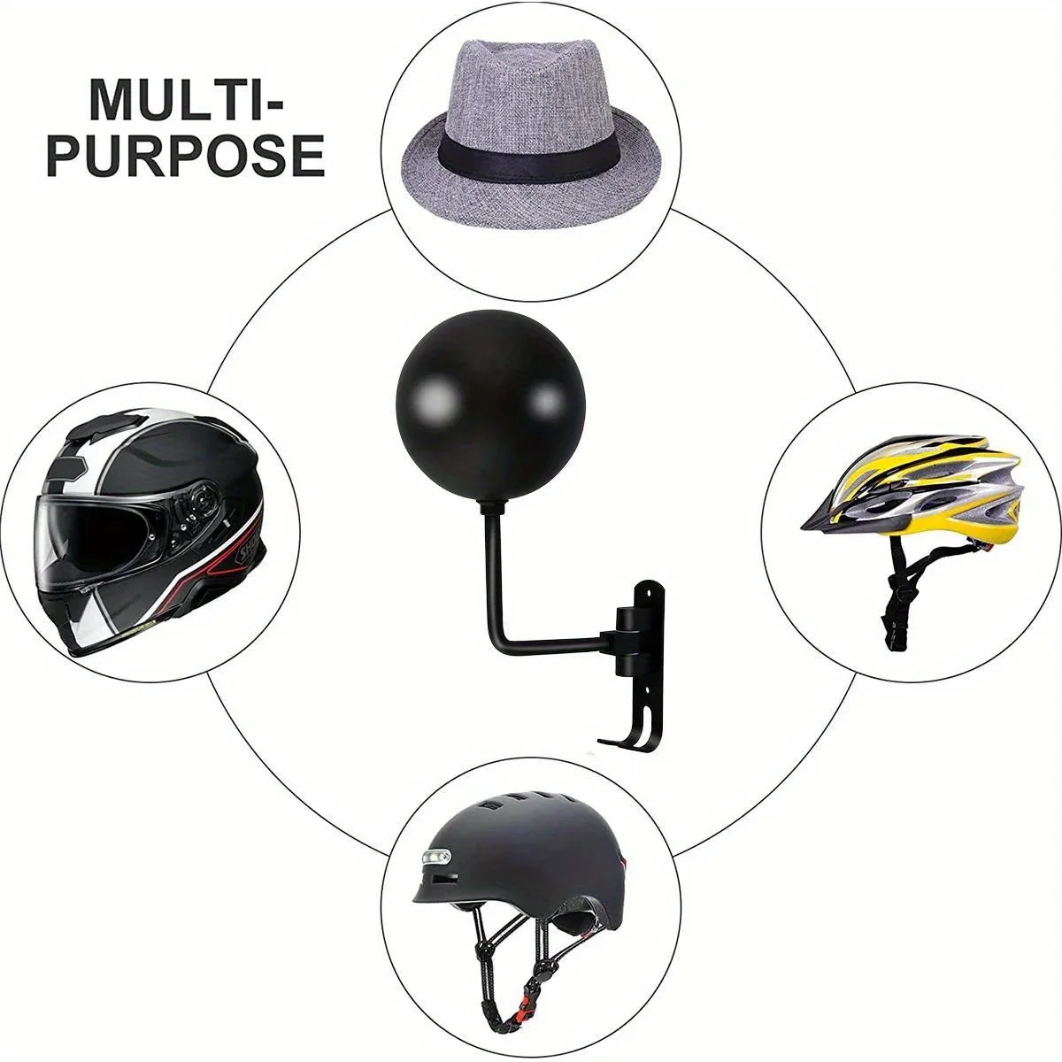 1set 2-in-1 Helmet Storage Rack with Hook, 180° Rotatable Space-Saving Helmet Stand for Home Motorcycle Display