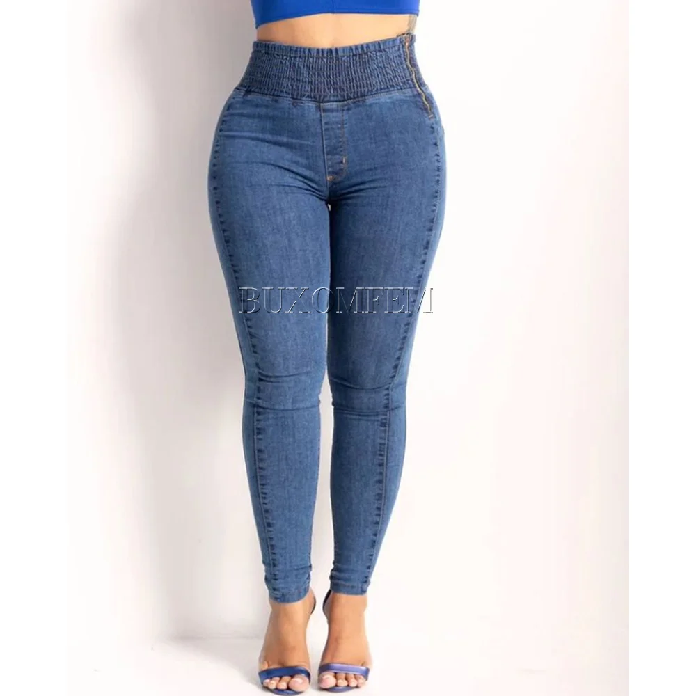 Stylish Summer High-waisted skinny jeans Slim Fit Straight Leg Wrap Hips Blue Casual Trousers Y2k Streetwear Elegant Work Pants