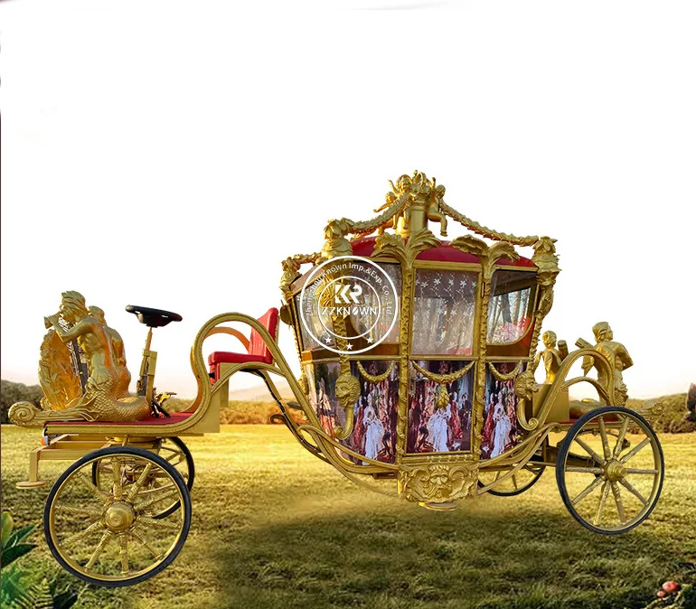 Horse Carriage Red Gold Vintage European Sightseeing Car Luxury Royal Horse Carriage Electric Royal Horse Carriage