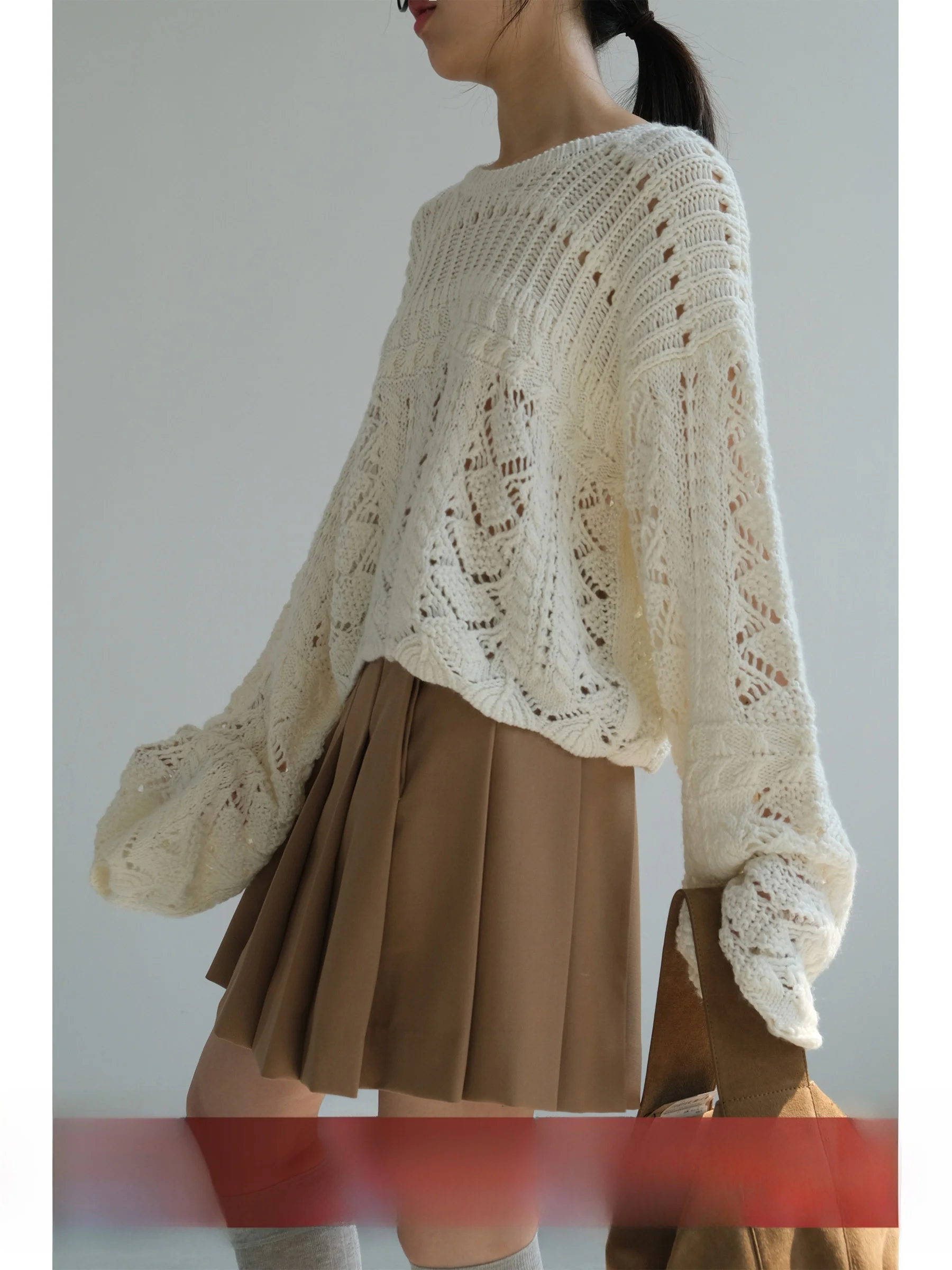 

Свитер из мягкой мериносовой шерсти VG Corridor, молочно-белый, с ажурной вязкой, свободного кроя, для ранней осени, женский, модный