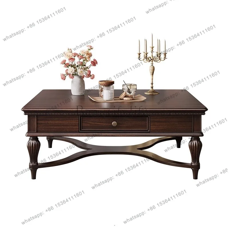 

American vintage country home living room solid wood tea table black walnut storage tea table