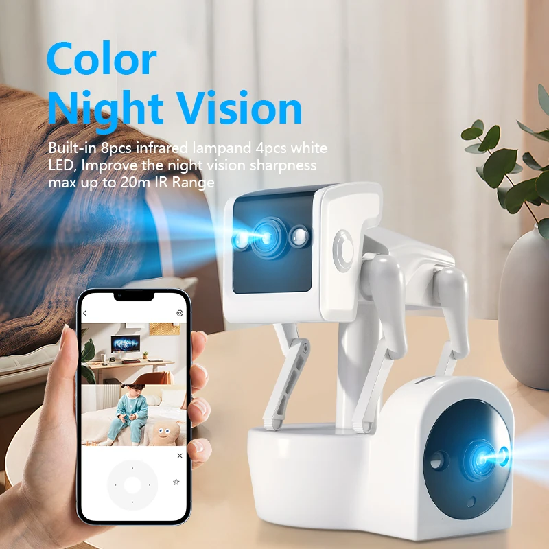 1080P 5G Dual Lens Robot Dog Camera 4MP Yoosee APP Robot Dog Camera Full Color PTZ IP Dome Camera Home Security CCTV Baby Monito