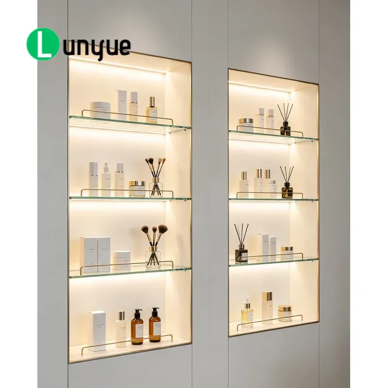 Custom Wall Mounted Cosmetics Display Cabinet for Beauty Perfume Storage Shelf Store Retail Showcase Space Saving