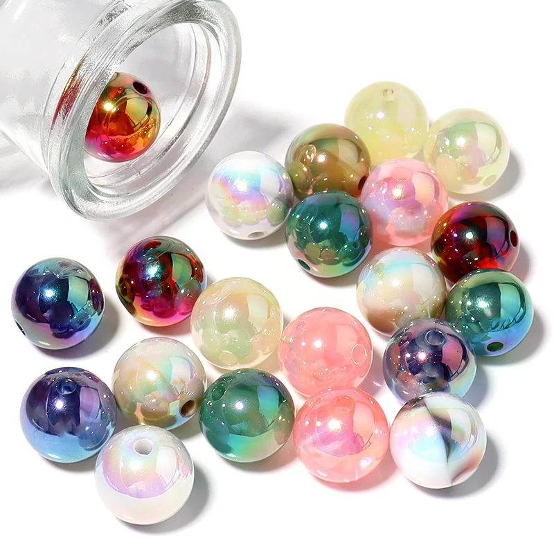 10pcs/lot 16mm Acrylic Round Beads Plated Color Spacer Bead for Jewelry Making DIY Necklace Bracelets Phone Chain Accessories