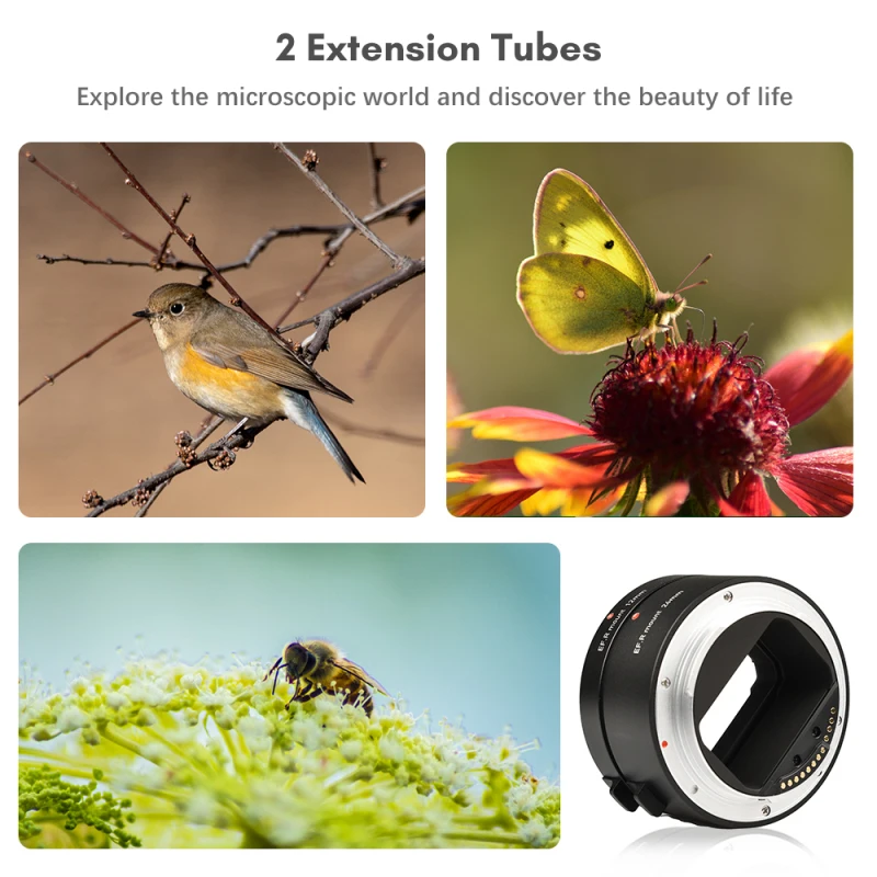 Automatic Extension Tubes 12mm + 24mm R Mount Macro Tubes Sets Lightweight for Canon RF-Mount Lenses Canon R5/R6/R7/R10 Camera