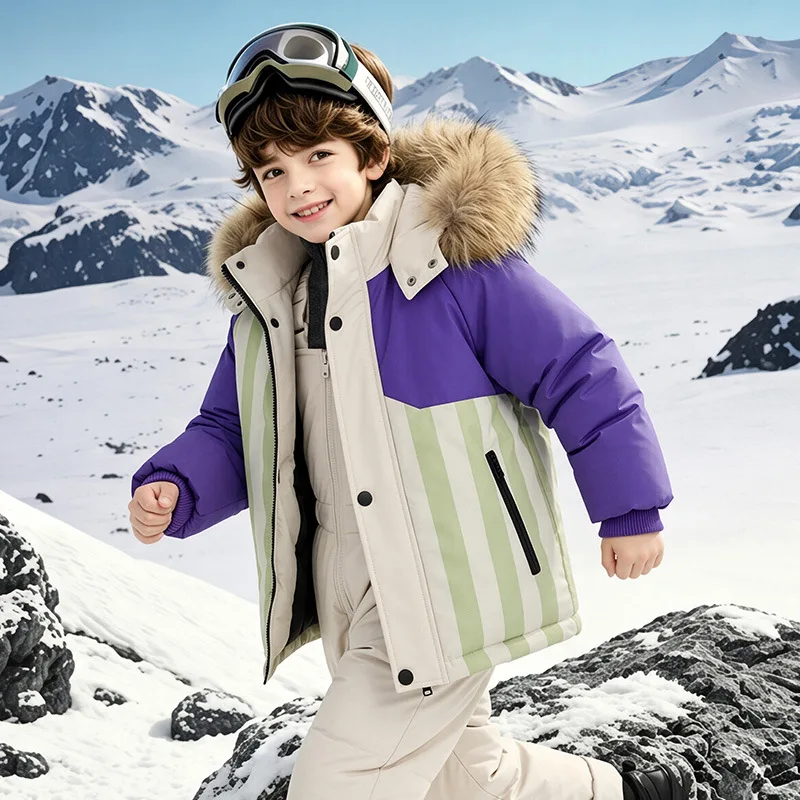 Children's Down Jackets Ski Suit 1-6 Years Thickened Coat T Keep Warm Outerwear Winter Boys Girls Clothing Set