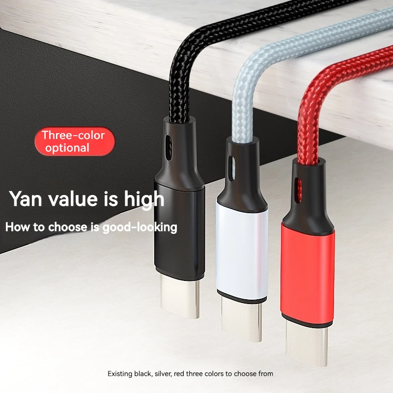 Kabel Data Tipe C ke C kepala ganda Pd60W kabel pengisi daya mobil Ctoc rajut pengisian cepat untuk ponsel Apple Laptop Huawei Xiaomi Tipe C