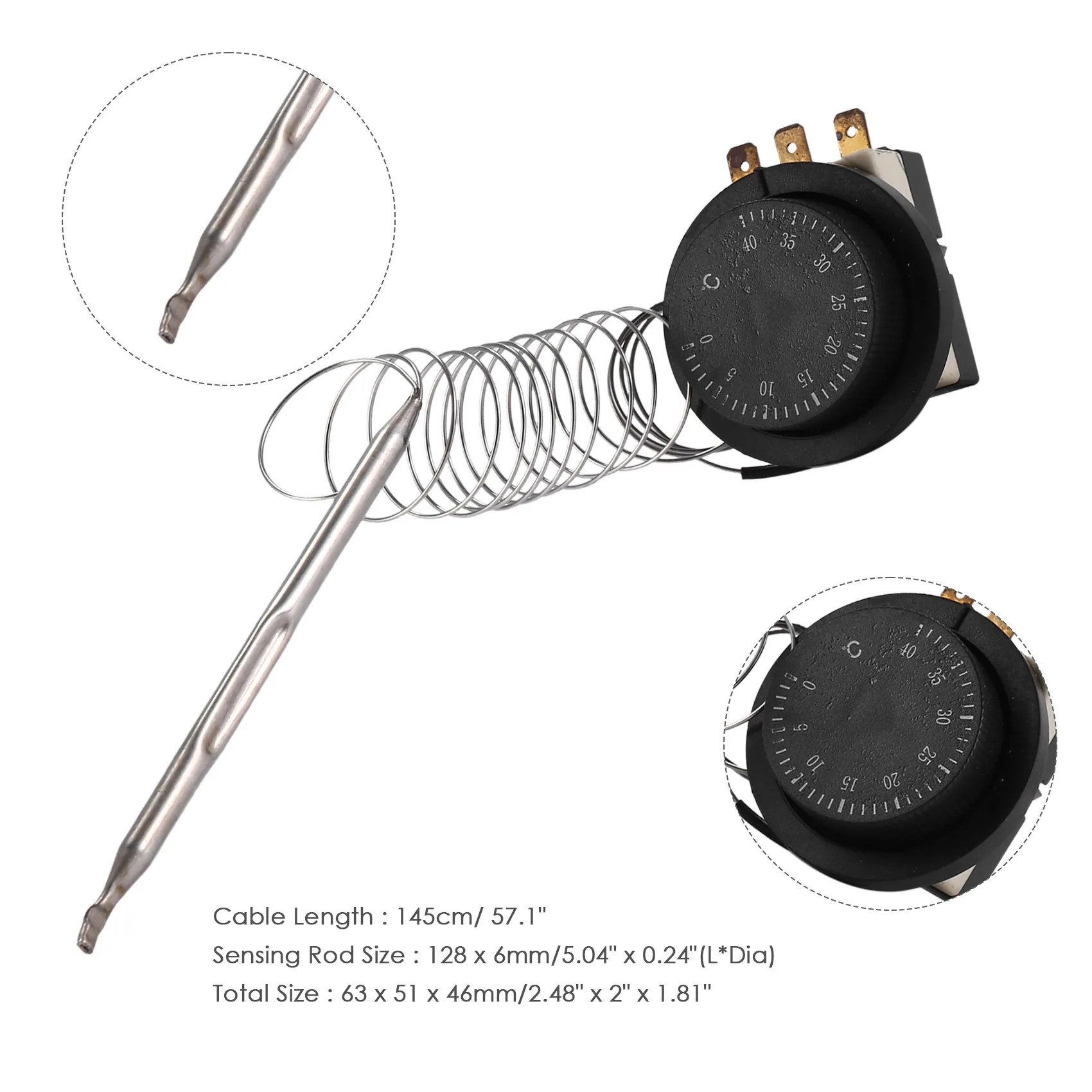 AS60-1NC 1NO AC 250V/380V 16A 0-40C Temperature Control Switch Capillary Thermostat