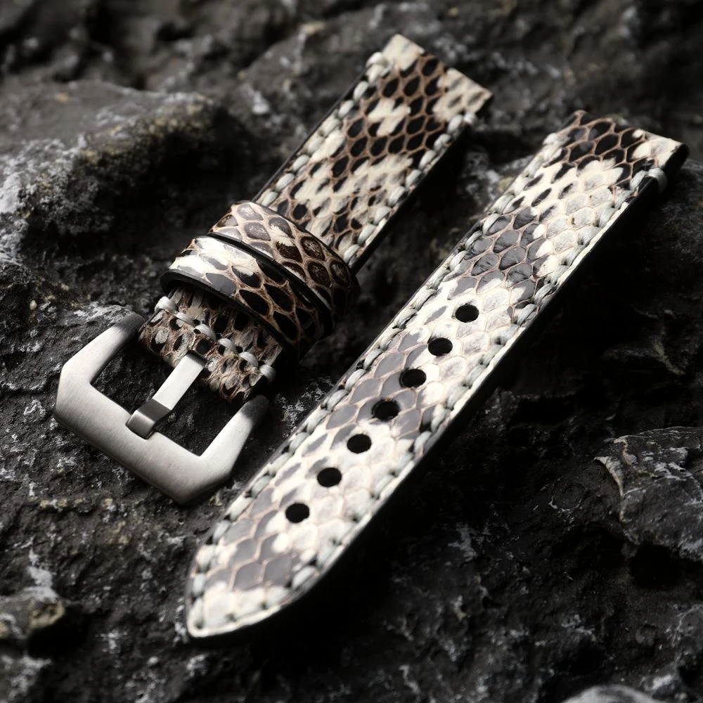 

Ремешок ручной работы из змеиной кожи 20 мм, 22 мм, 24 мм, 26 мм, сине-серый, толстый мужской ретро-ремешок, подходит для механических часов, мужской ремешок