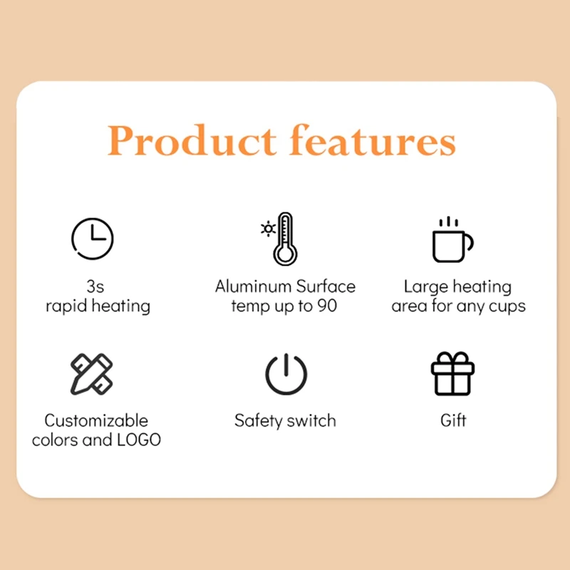 แผ่นรองแก้วแบบบางสำหรับเครื่องดื่มชาและกาแฟแผ่นรองอุ่นแบบ USB อุปกรณ์สำนักงานบ้านแกดเจ็ตแบบ USB