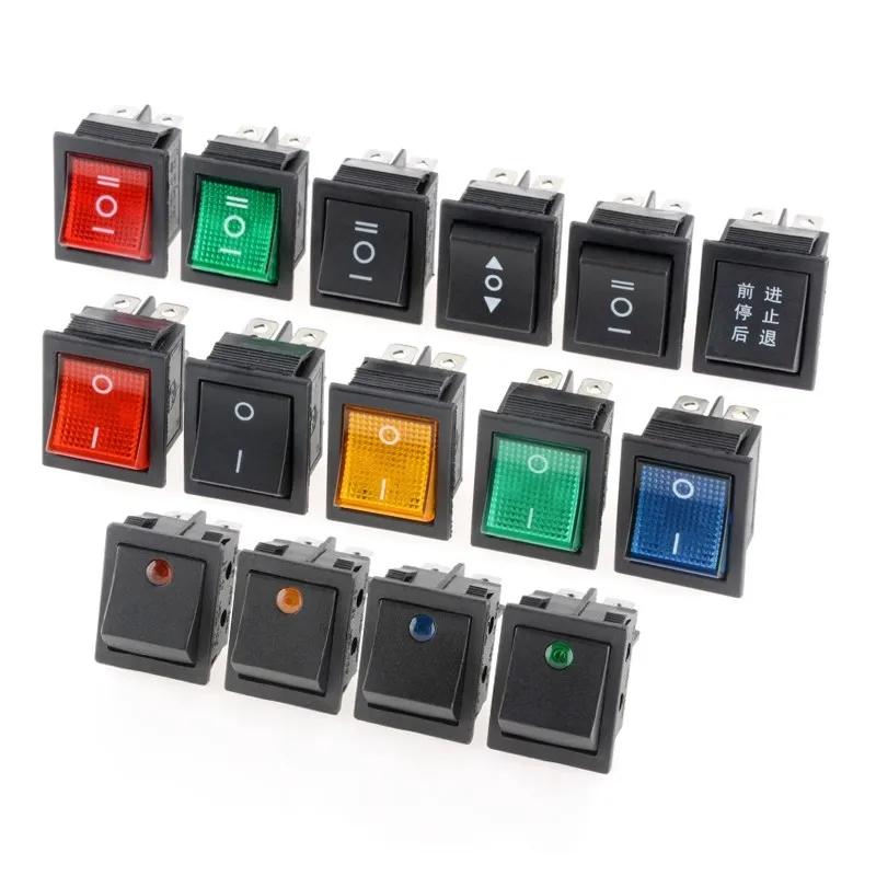 KCD4 Rocker Switch On Off 6 Pin With Led 4 16A 250V 220V T85 20A Small 6Pin 4Pin Light For 2 Position 220 230V Lamp 10A Rocket