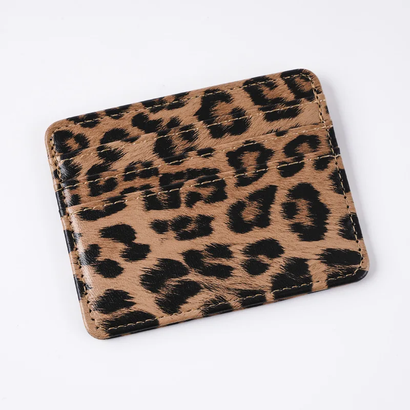 Leopard Print PU Leather Card Holder Unisex Fashion Wallet for ID Credit Business Cards
