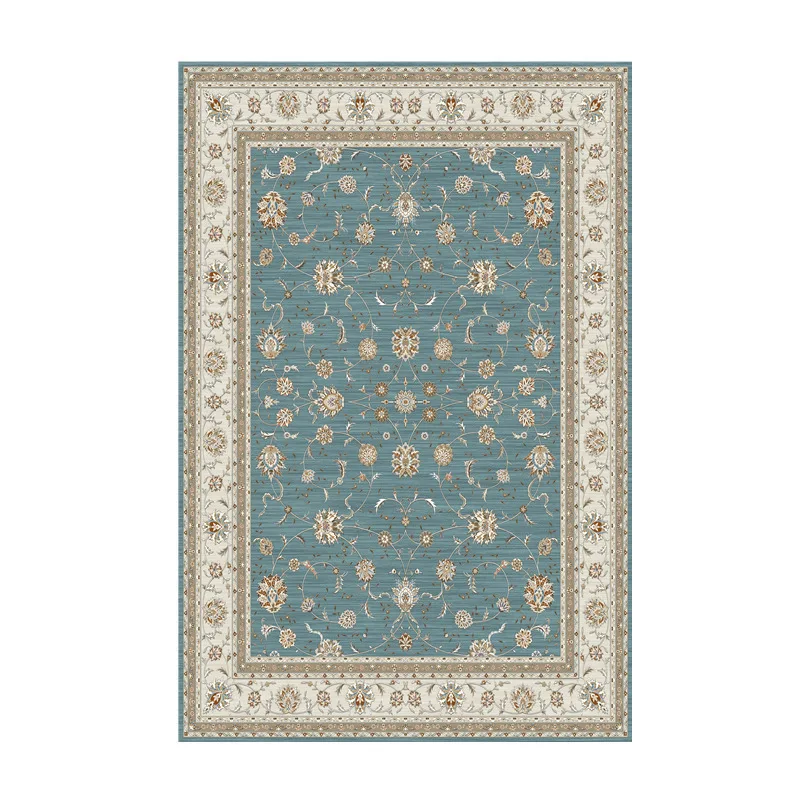 Oriental Elegance Door Mat Blue Cream Gold Floral Motif Non Slip Large Size for Hotel & Formal Home