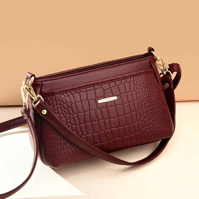 Stone embossed shoulder bag multi-layer large capacity lady commuting mom crossbody bag