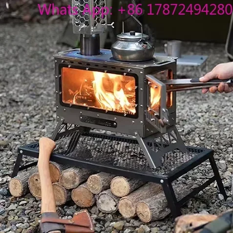 Ultra-Light Portable Pure Titanium Wood-Burning Stove with Carry Case & Smoker Box for Modern Outdoor BBQ Camping