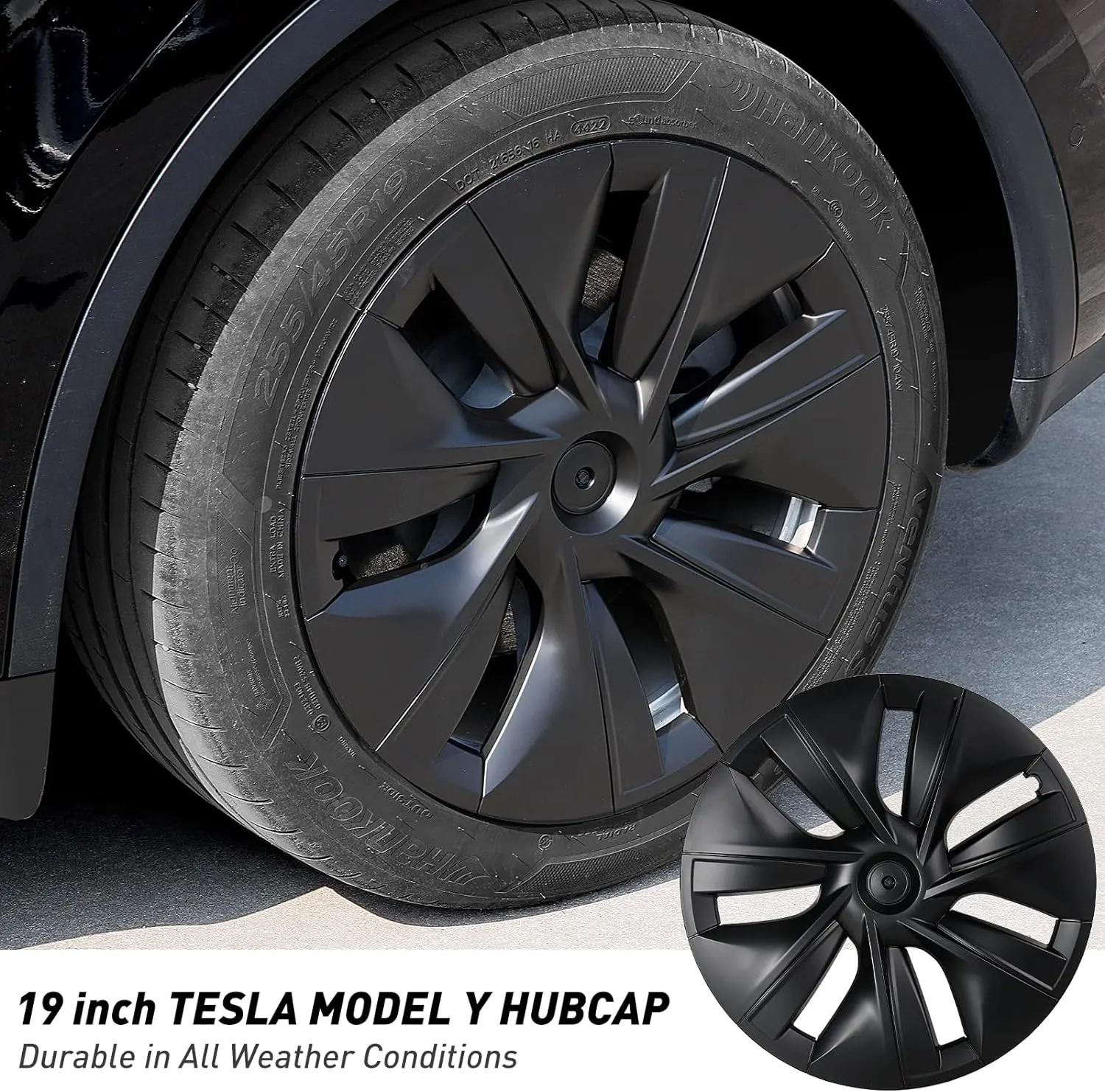 4PCS Hubcaps For Tesla Model Y 2020-2024, 19 Inch Gemini Style Wheel Covers Replacement Support Range Improvement Rims Protector