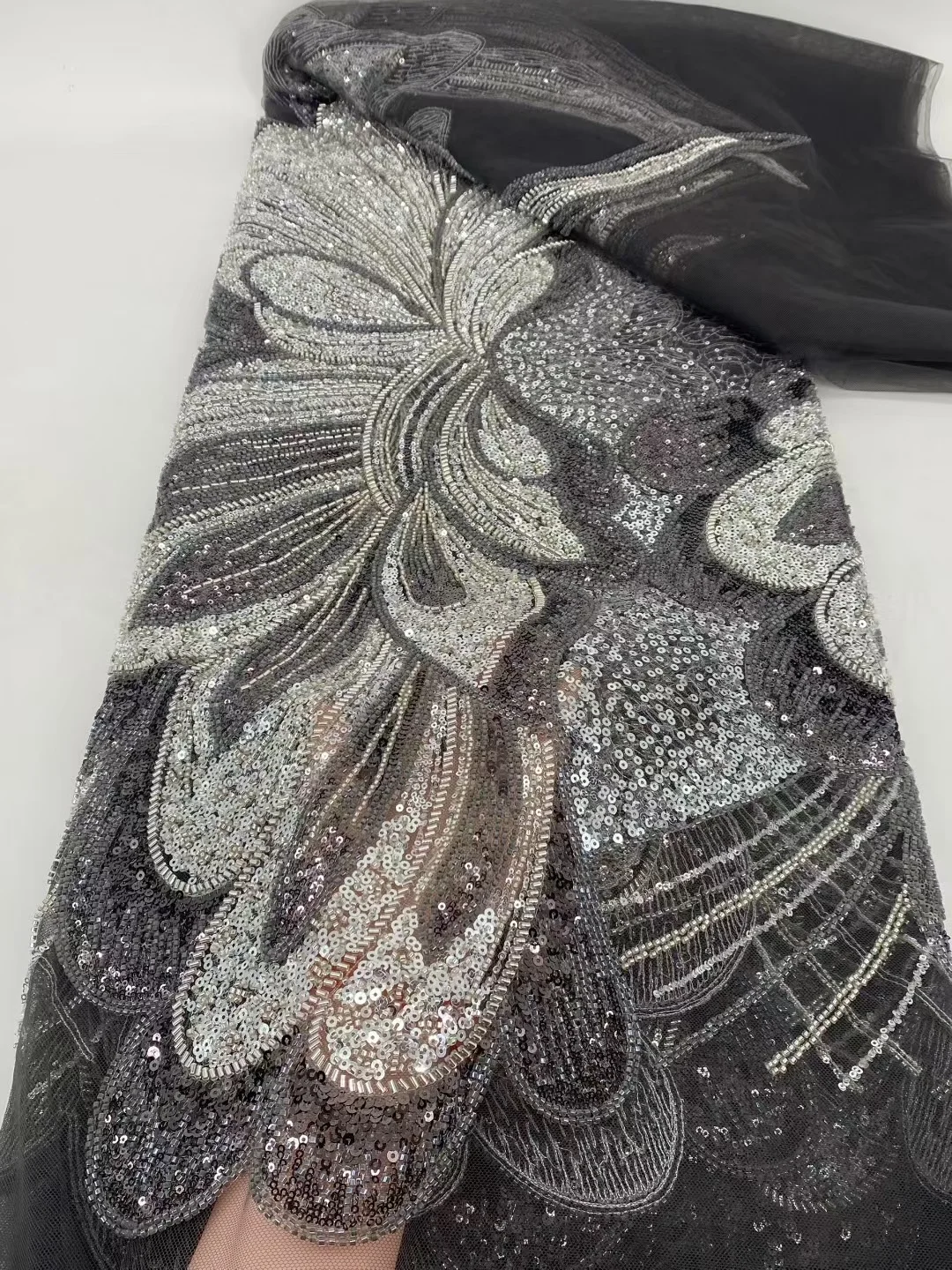 2025 Elegant French Embroidery Lace Fabric,African Nigerian Tulle Mesh,Shiny Sequins BEADED Fabric For Wedding Dress