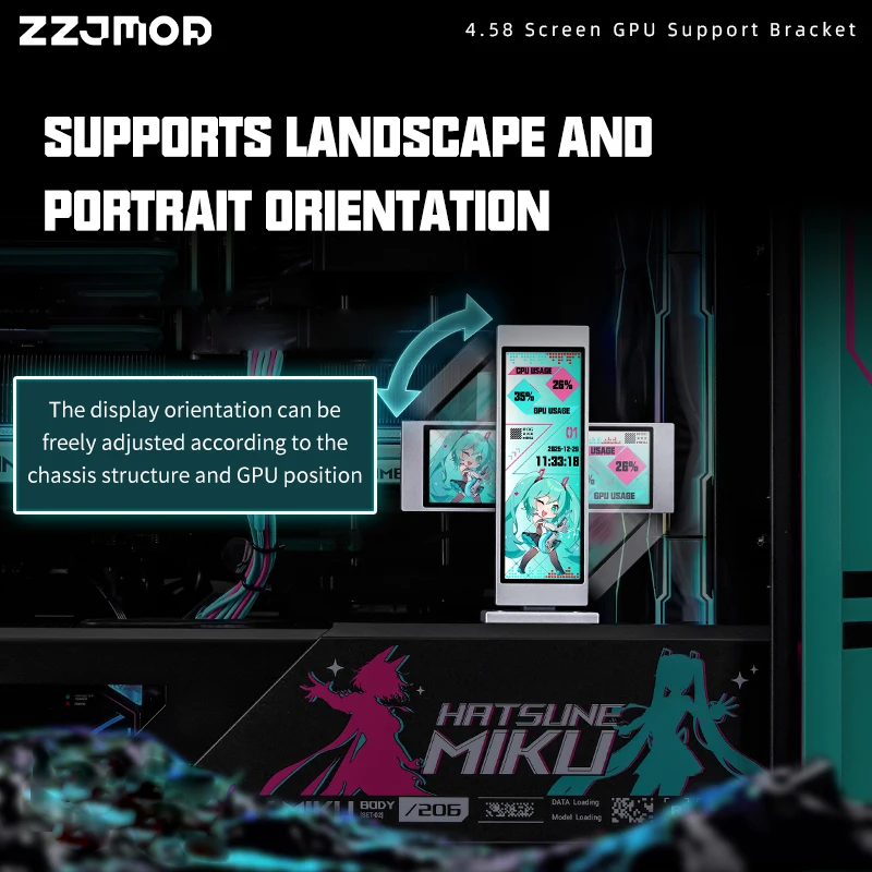 ZZJMOD 4.58-Inch GPU Holder Sub-screen Visual Monitoring Adjustable Horizontal Vertical Colorful Information Screen for PC Case - view 3