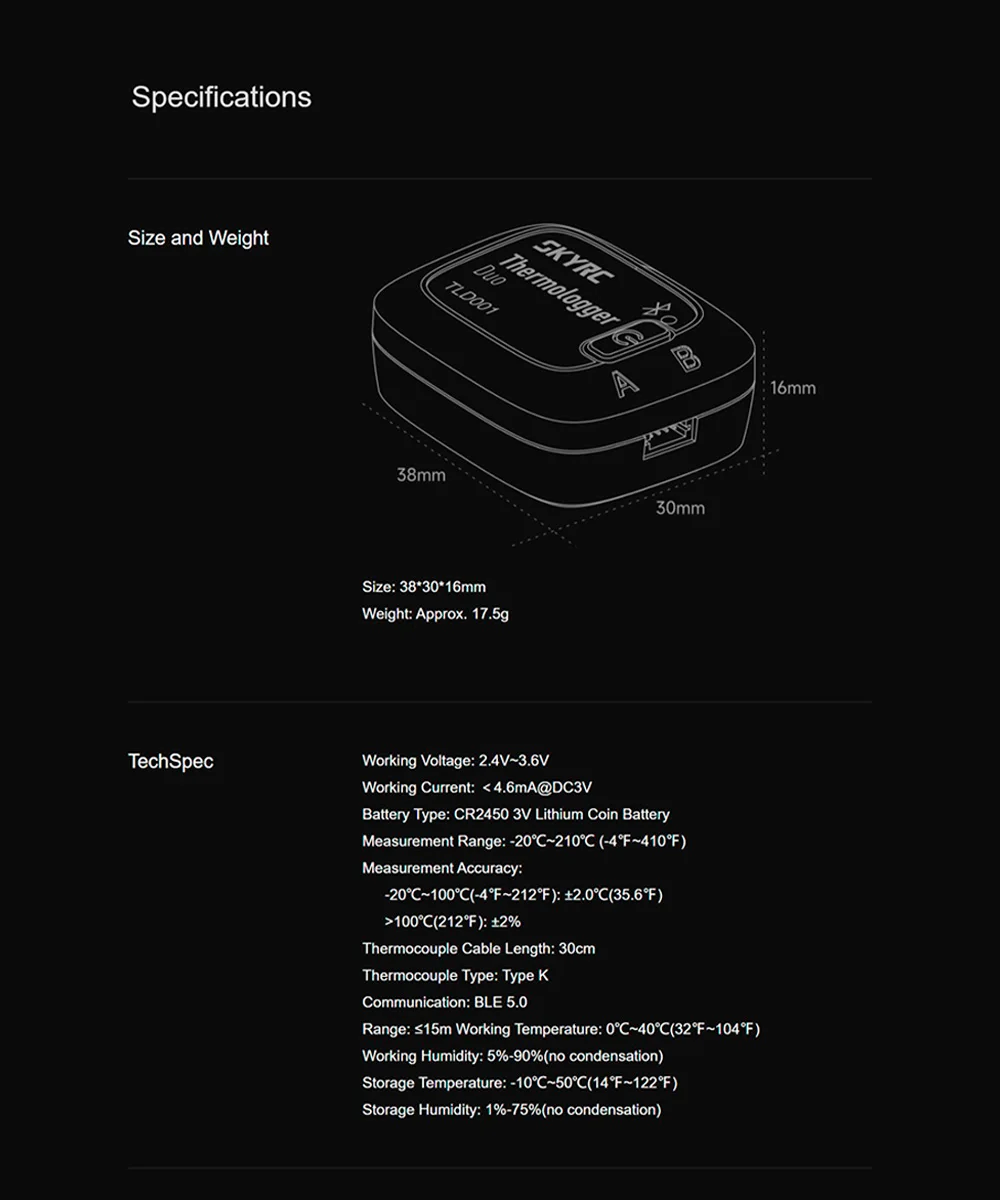 

9IMOD RC Temperature Logger Dual Sensor Bluetooth Thermometer Recorder