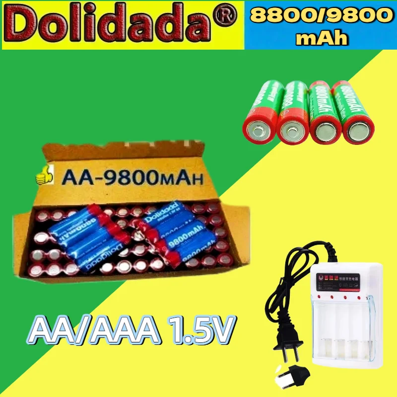 

1.5V rechargeable battery 100% original battery AA 9800mAh+AAA 8800mAh, alkaline technology for clocks, toys, cameras, shavers