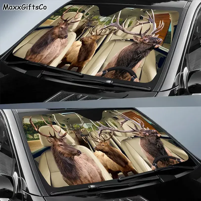 Elk Hunting Car Sun Shade, Elk Hunting Windshield, Family Sunshade, Elk Hunting Car Accessories, Car Decoration, Gift For Dad, M