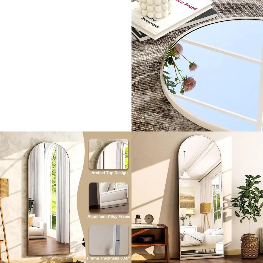 

Арочное напольное зеркало в полный рост с алюминиевой рамой для современного дома, серебристое