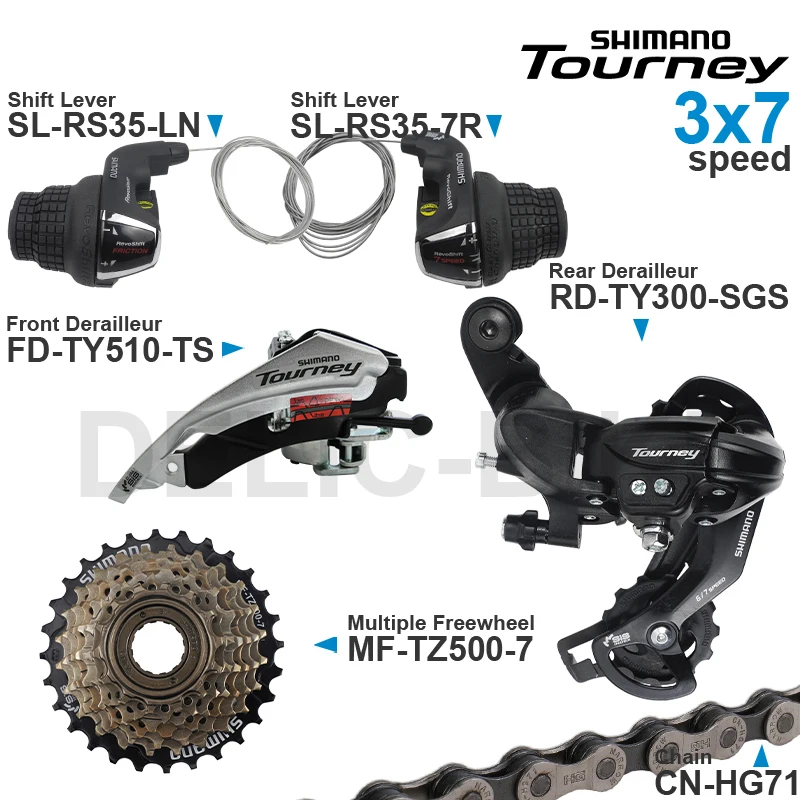 SHIMANO TOURNEY 3x6 3x7 Speed Groupset include SL-RS35 Shifter RD-TY300 Rear Derailleur MF-TZ500 Cassette Sprocket CN-HG71 Chain